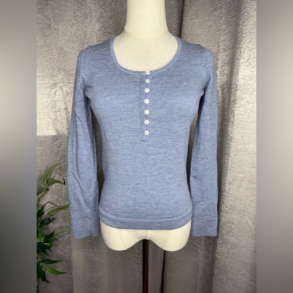 J. Crew Women’s Half Front-Button Knit Long Sleeve Top Blue Sz S